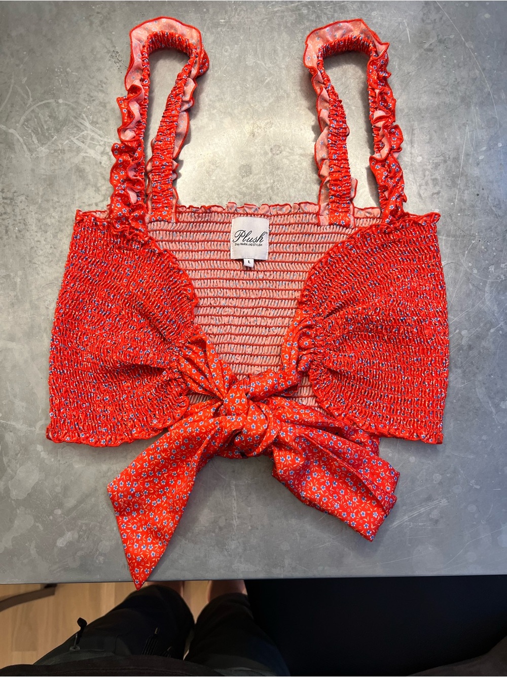 Lush Red Smocked Tie-Front Floral Crop Top
